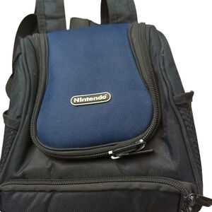 NINTENDO DS Black Blue Canvas Zipper Mini Backpack Storage Case Gamer Gaming